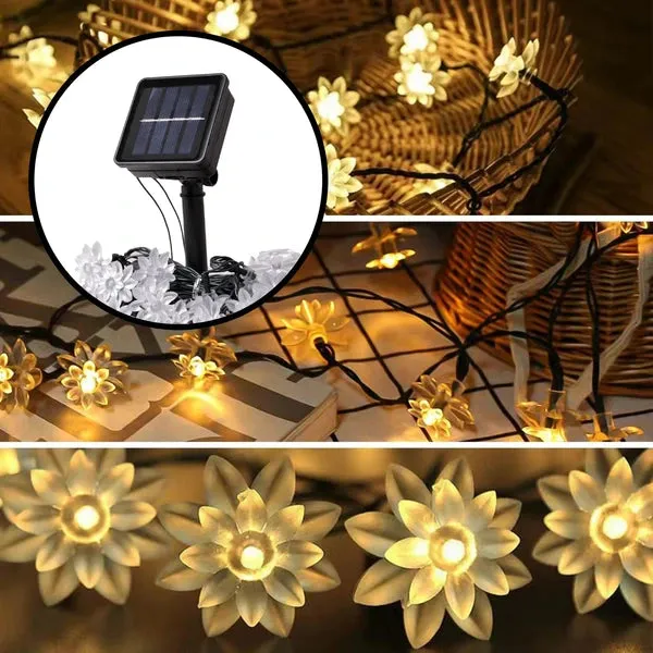 Solar FLower Lights Outdoor Waterproof LED Decoration Fairy Lotus String Lights For Garde, Home, Patio, Holiday Party