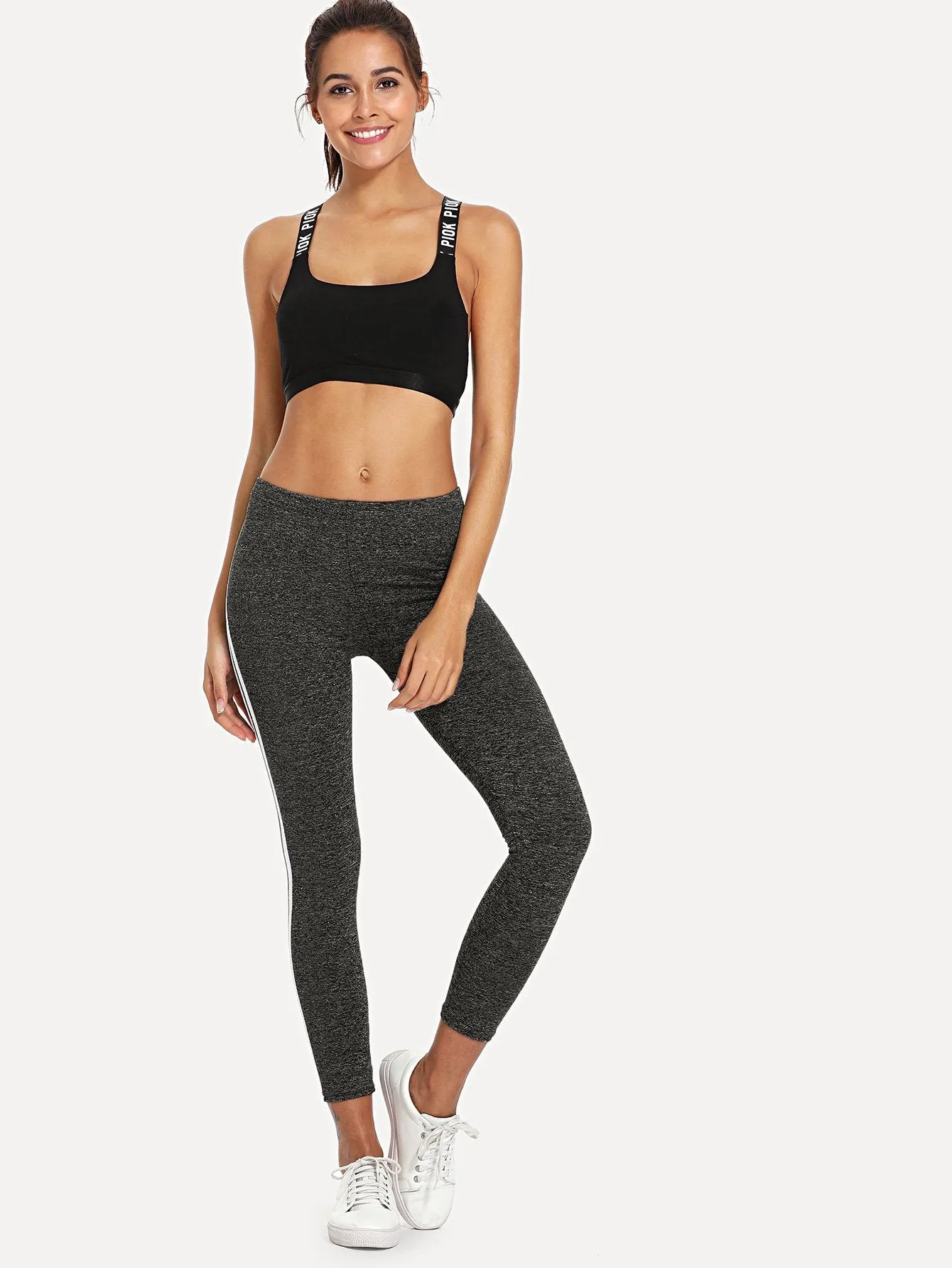 Sporty Striped Cropped Women Leggings