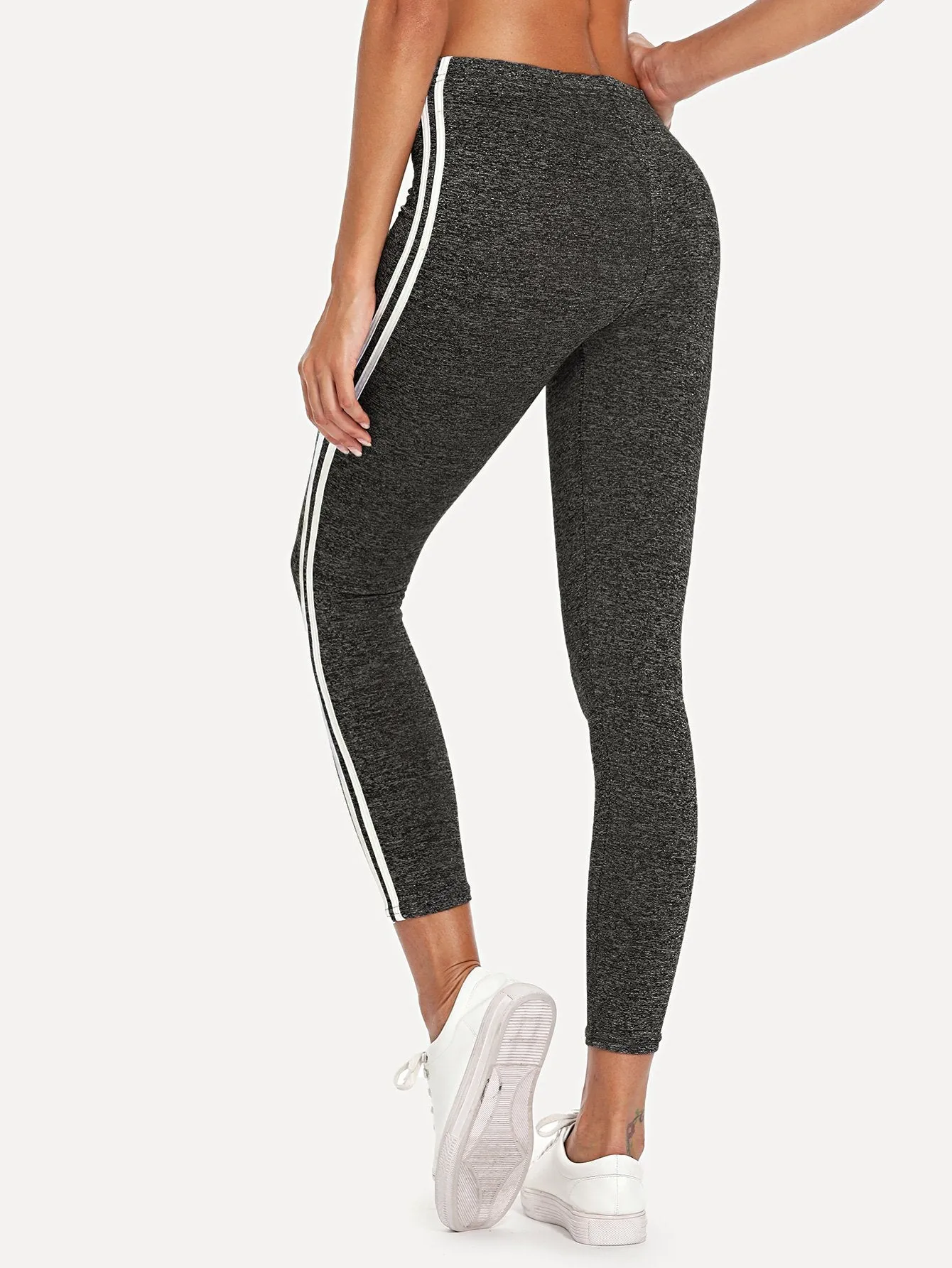 Sporty Striped Cropped Women Leggings