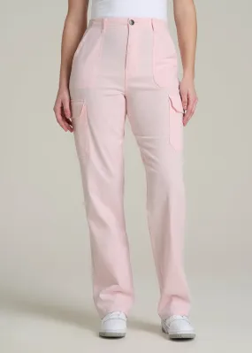 Straight Leg Cargo Chino Pants for Tall Women in Barely Pink