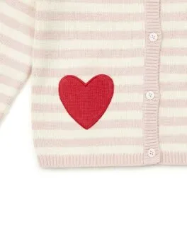 Striped Cardigan w Heart Pocket- Bonton