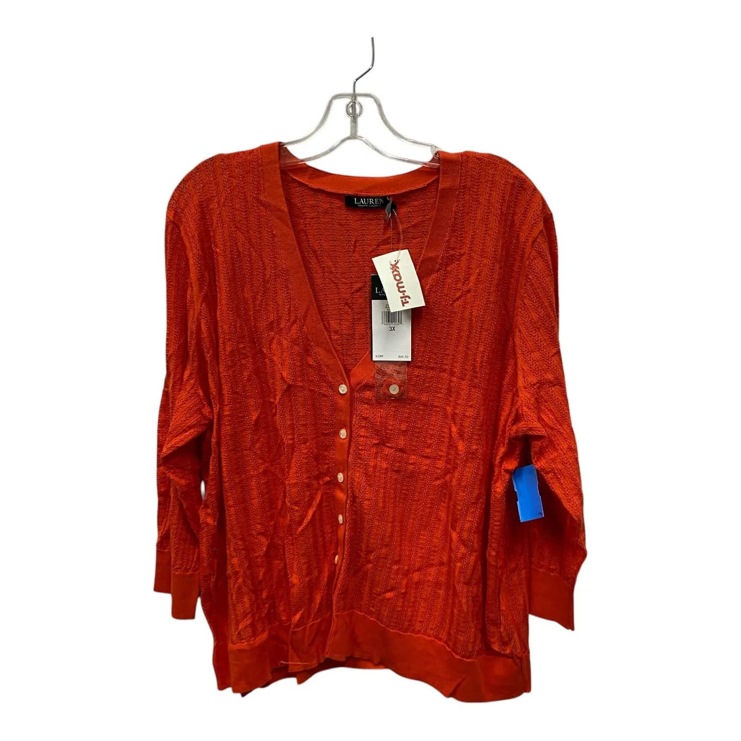 Sweater Cardigan By Lauren By Ralph Lauren In Orange, Size:3X