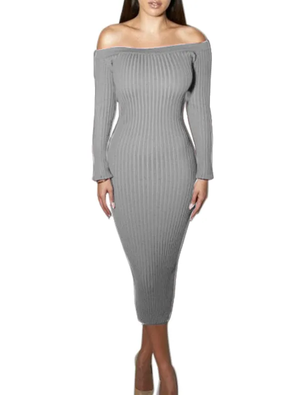 TastyHottie - Long Sleeve Off Shoulder Slash Neck Sexy Club Women Dress