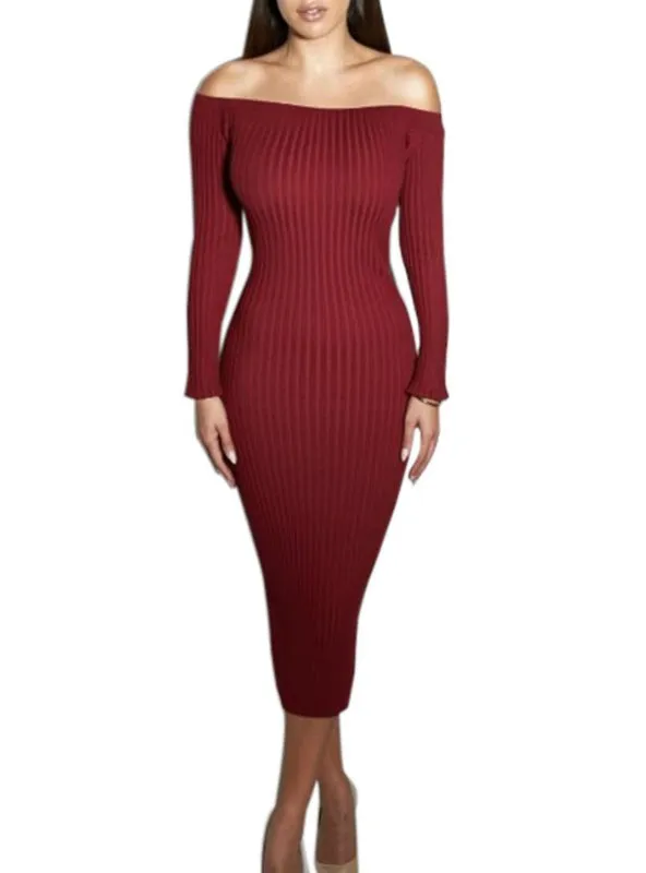 TastyHottie - Long Sleeve Off Shoulder Slash Neck Sexy Club Women Dress