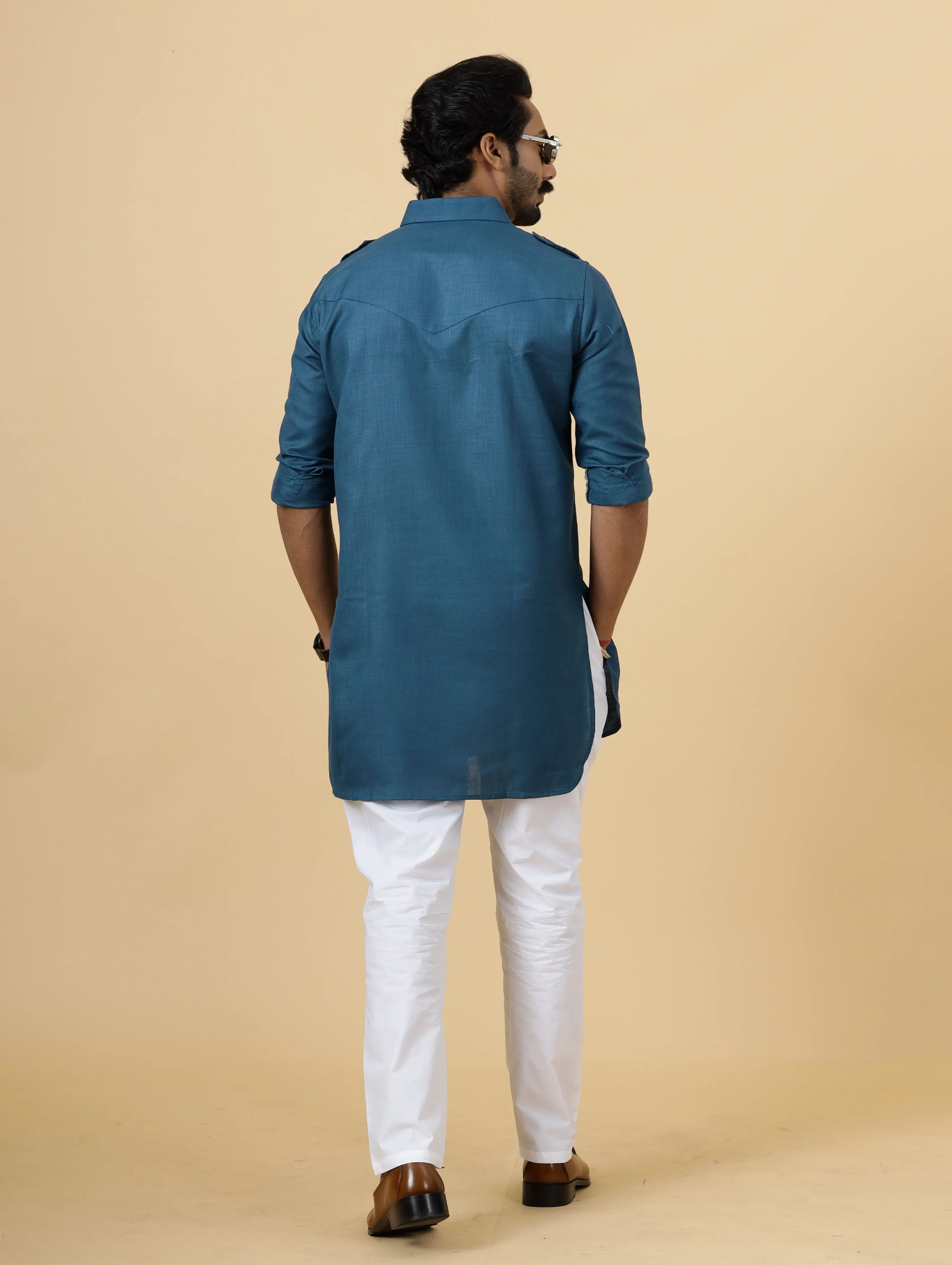 Teal Hunting Style Kurta-Pajama Set