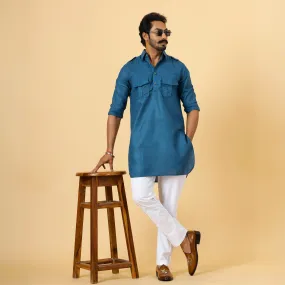 Teal Hunting Style Kurta-Pajama Set