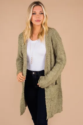 Tell Somebody Olive Green Popcorn Cardigan