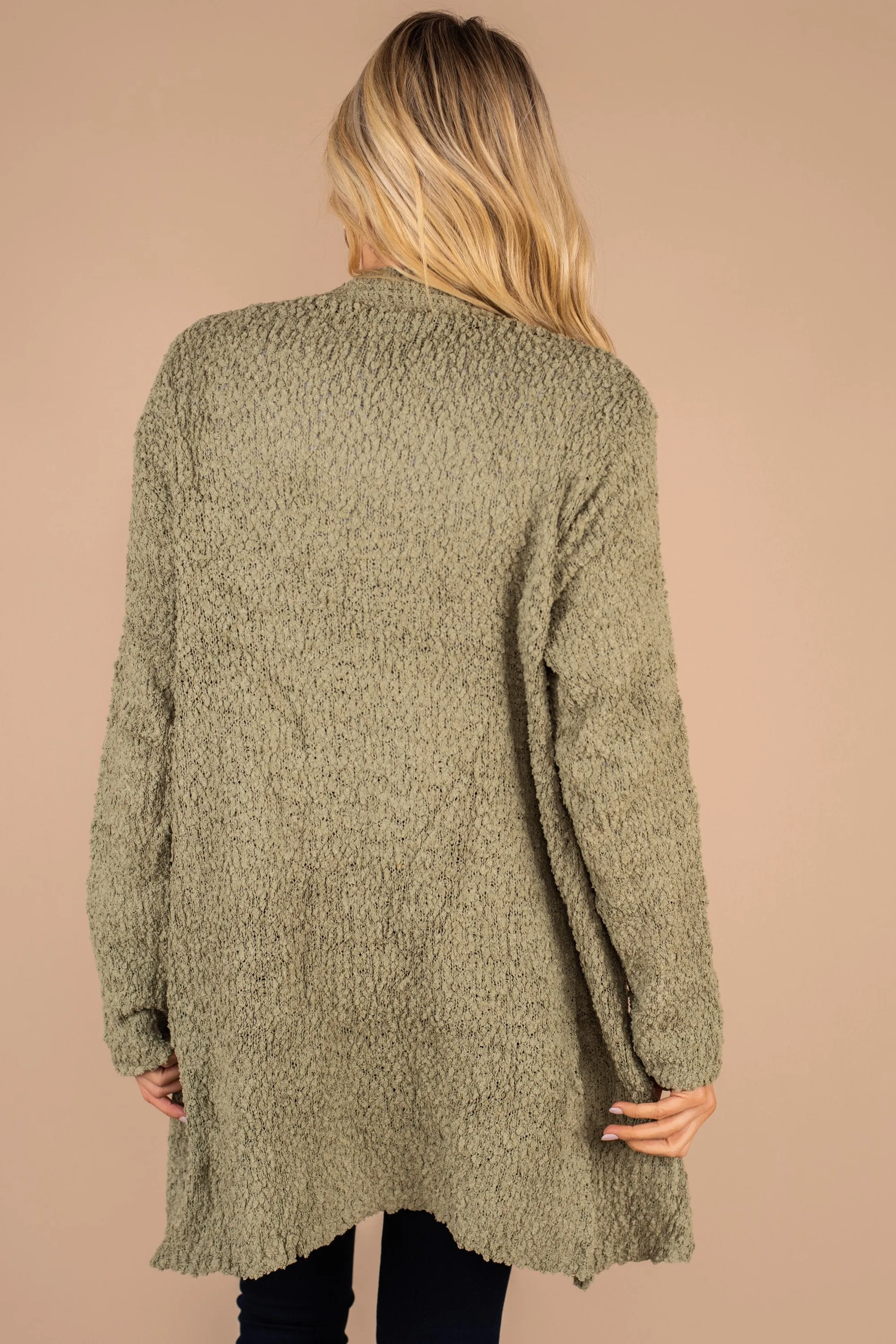 Tell Somebody Olive Green Popcorn Cardigan