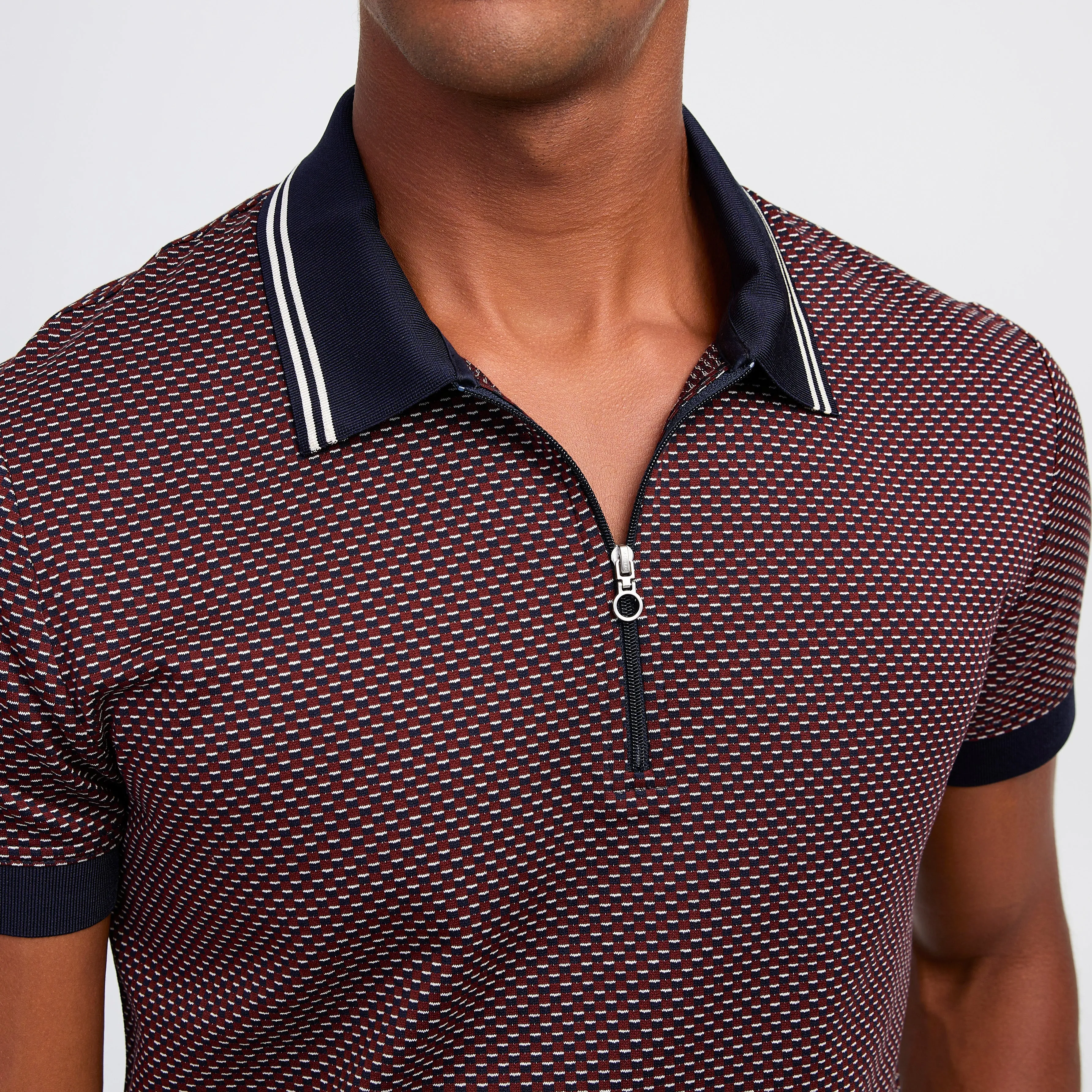 Tiled Geo Jacquard Polo Red Combo