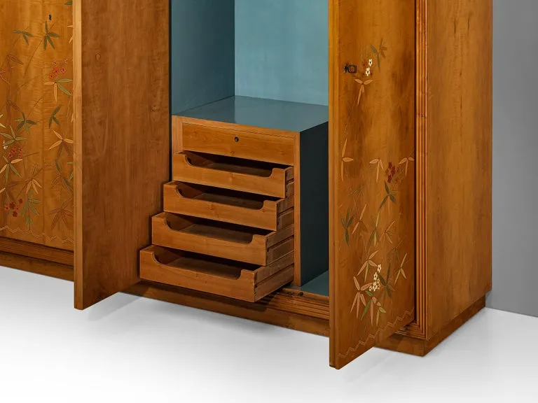 Unique Osvaldo Borsani Highboard in Cherry with Flora and Fauna Motifs