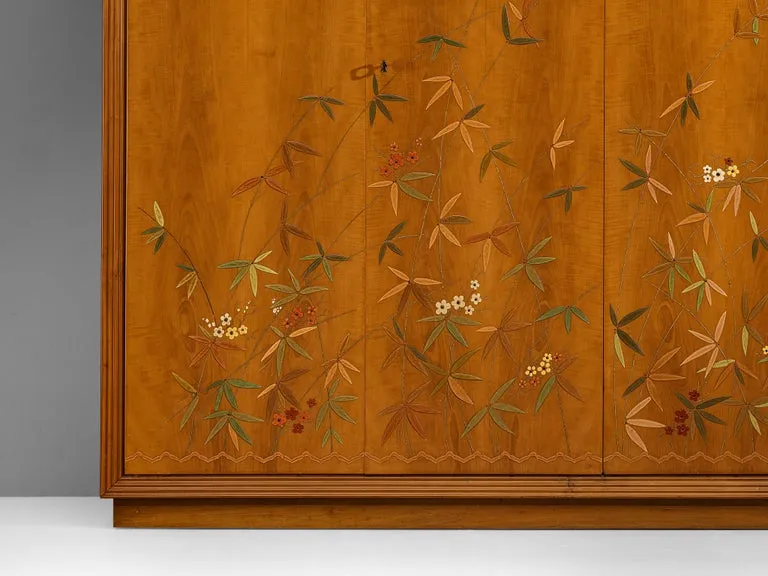 Unique Osvaldo Borsani Highboard in Cherry with Flora and Fauna Motifs