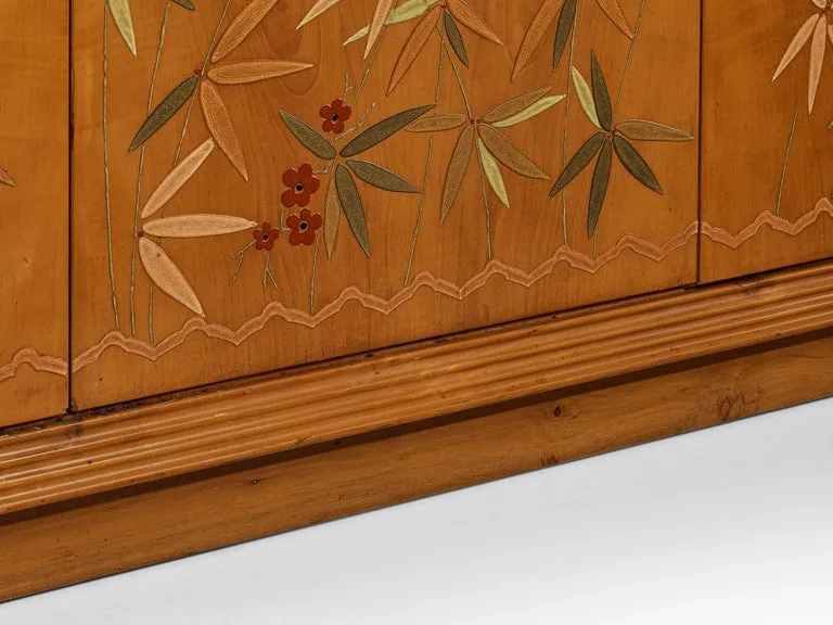 Unique Osvaldo Borsani Highboard in Cherry with Flora and Fauna Motifs