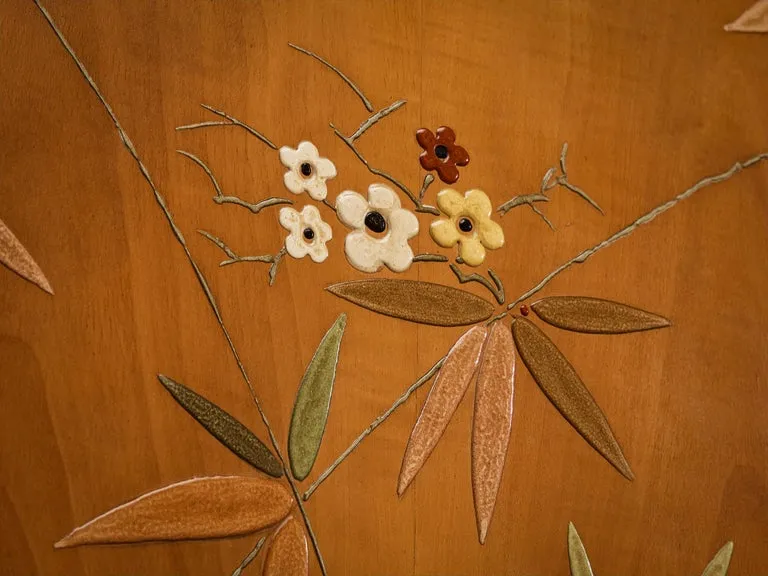 Unique Osvaldo Borsani Highboard in Cherry with Flora and Fauna Motifs