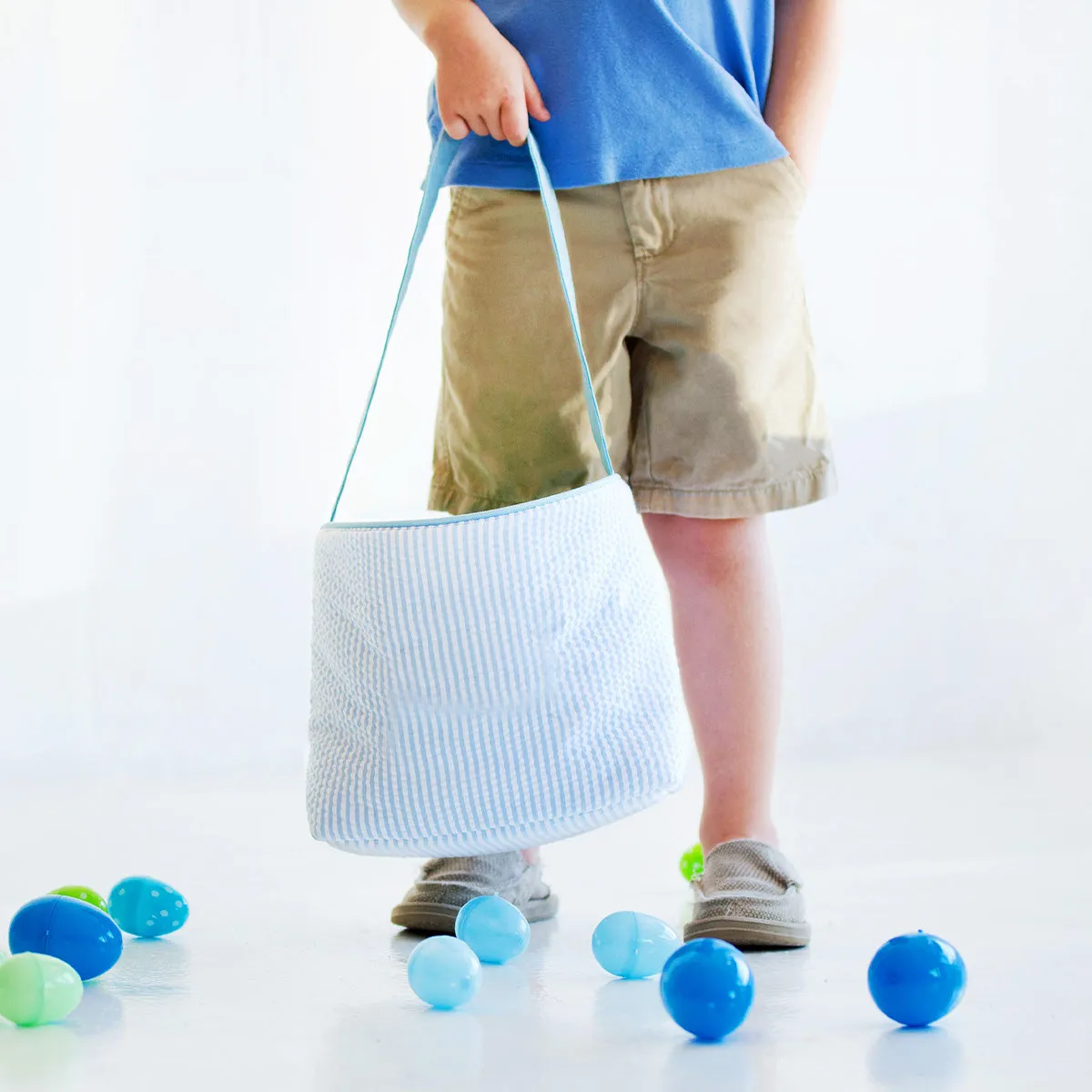 Viv & Lou Striped Seersucker Bucket - Blue