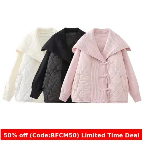 Wenkouban Christmas Winter outfits  Cyber Monday 2024 Autumn Fashion Casual Loose Navy Collar Stitching Knitted Coat
