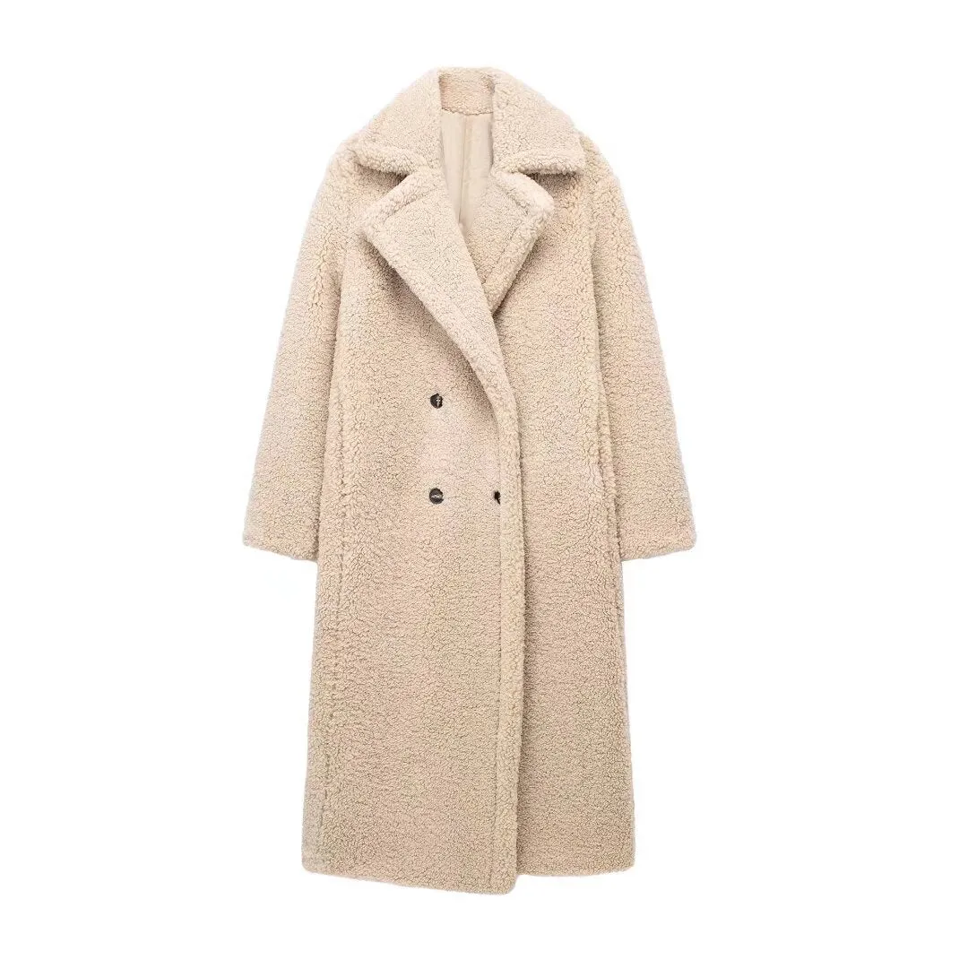 Wjczt cold weather outfits Autumn and Winter New Double-Breasted Fleece Thickened Warm Coat Woolen Coat 1255700