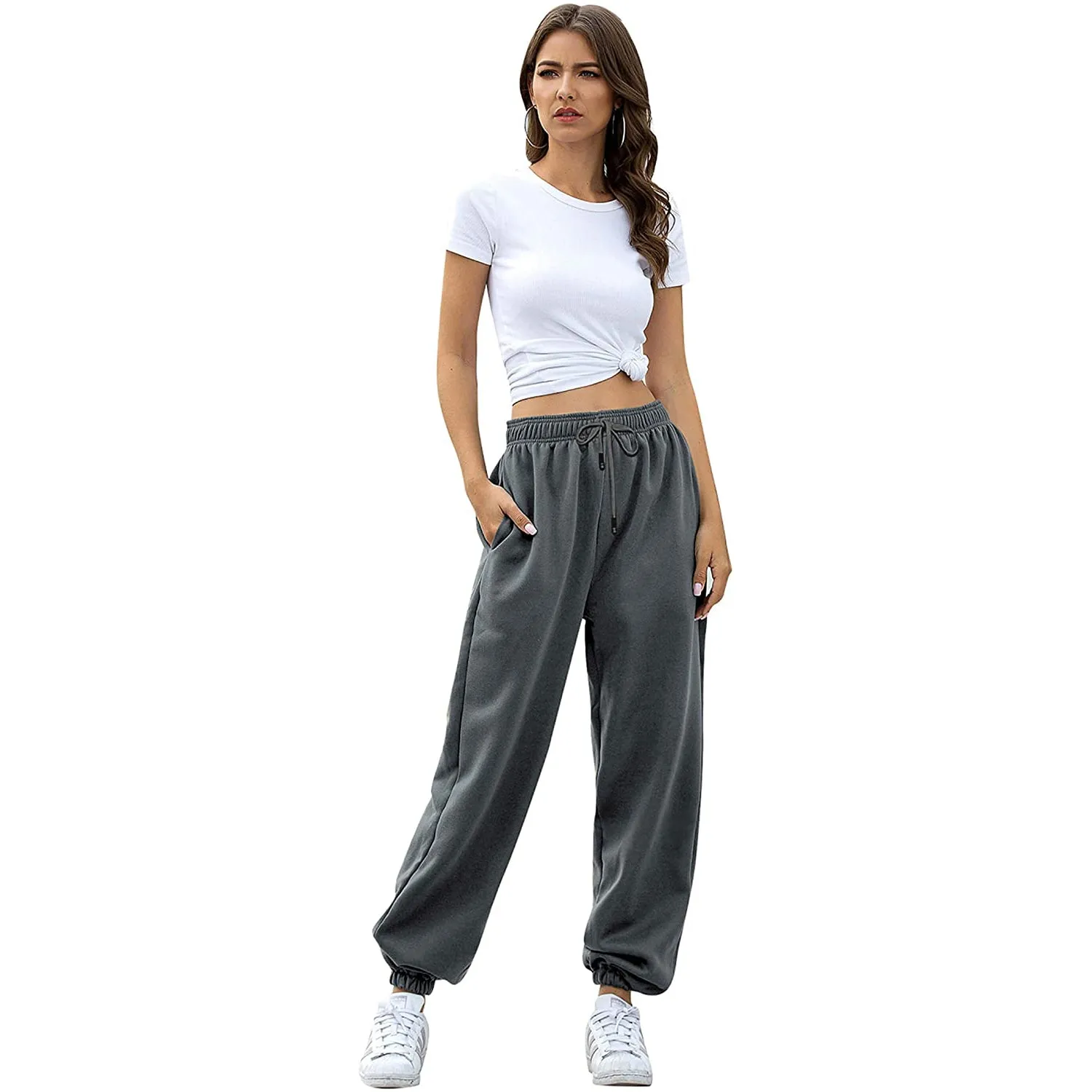 Womens Belted Sweatpants with Pockets