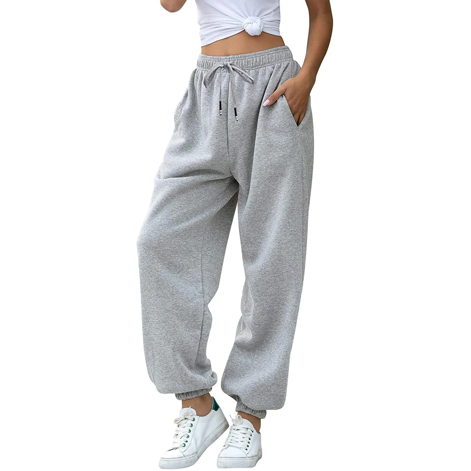 Womens Belted Sweatpants with Pockets