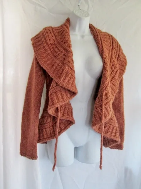 Womens ELSAMANDA Ruffle Jacket Coat Cardigan Sweater ANTHROPOLOGIE S PINK RED