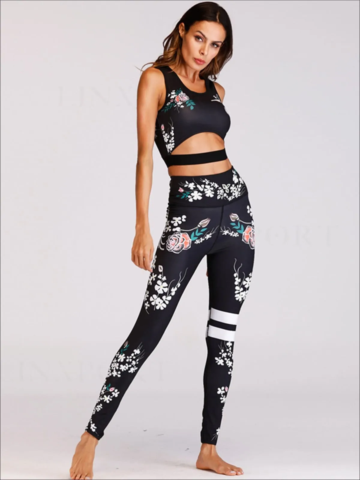 Women's Floral Yoga Banded Crop Top And Legging Set