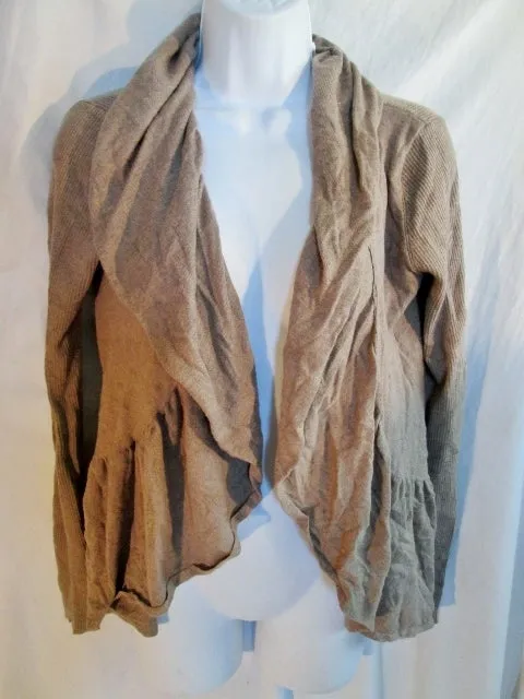 Womens GUINEVERE Ruffle Jacket Coat Cardigan Sweater ANTHROPOLOGIE S BEIGE