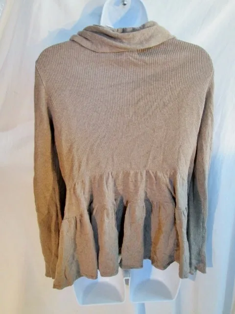 Womens GUINEVERE Ruffle Jacket Coat Cardigan Sweater ANTHROPOLOGIE S BEIGE