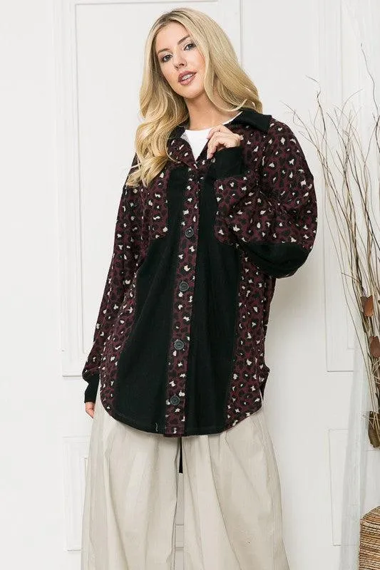 Womens Oversized Elbow Patch Shacket Shirt