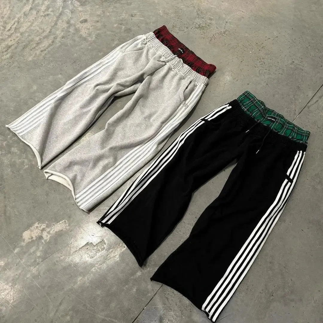 Y2K Double Waist Baggy Striped Sweatpants