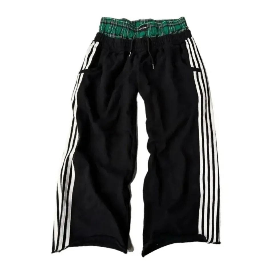 Y2K Double Waist Baggy Striped Sweatpants