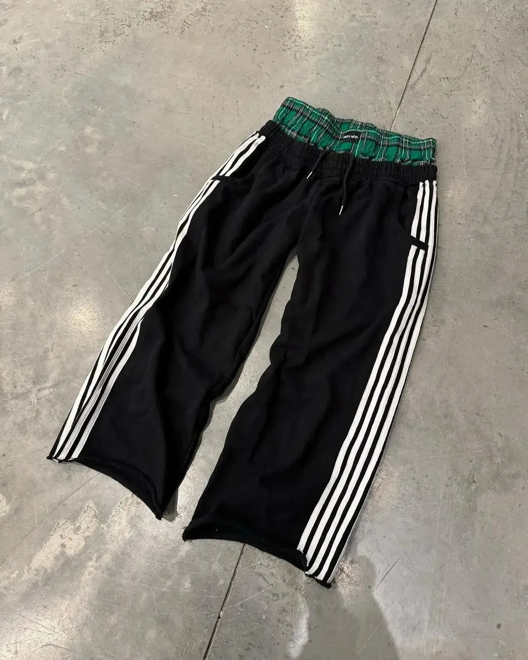 Y2K Double Waist Baggy Striped Sweatpants