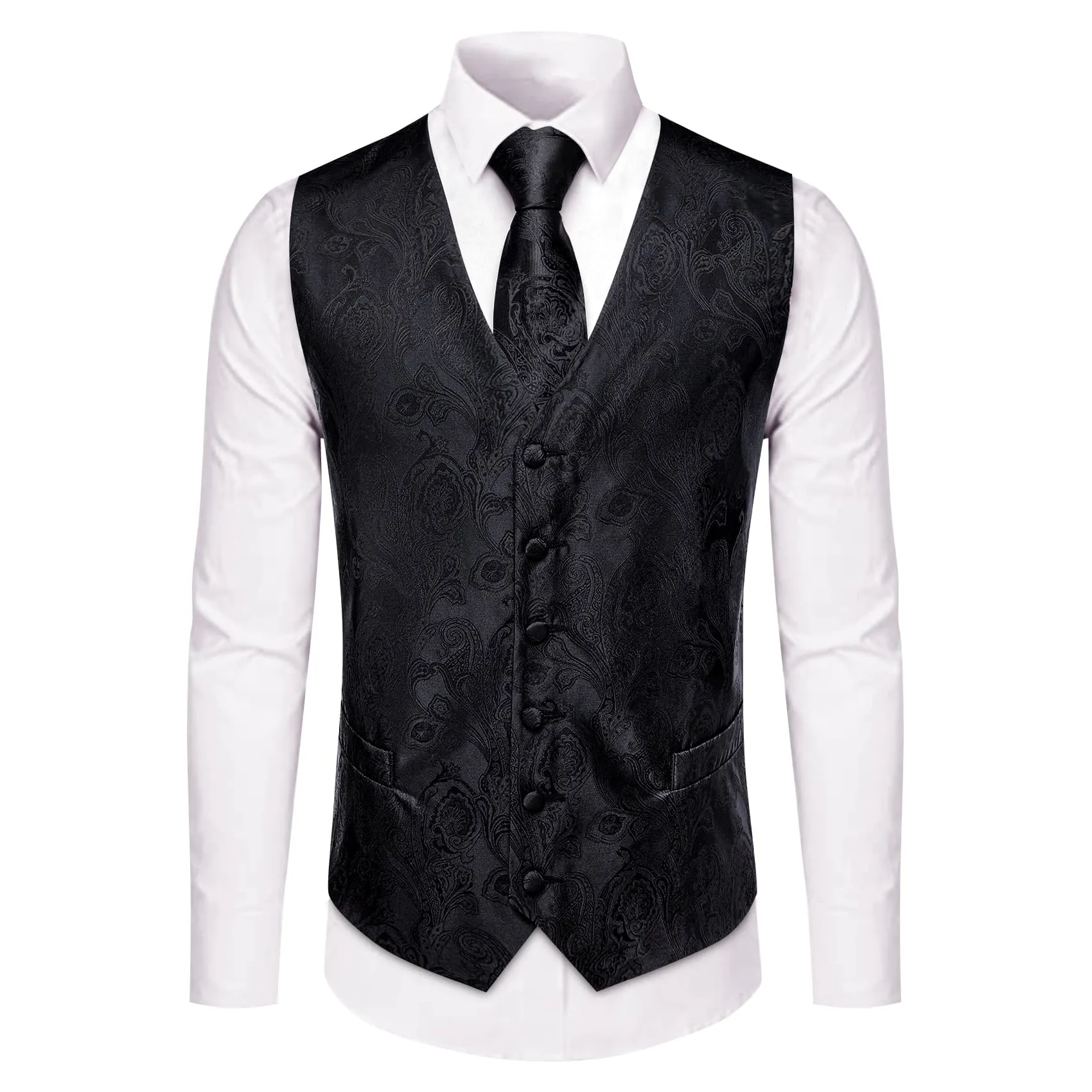 YourTies Black Wedding Waistcoat Paisley Sleeveless Mens Vest Tie Set