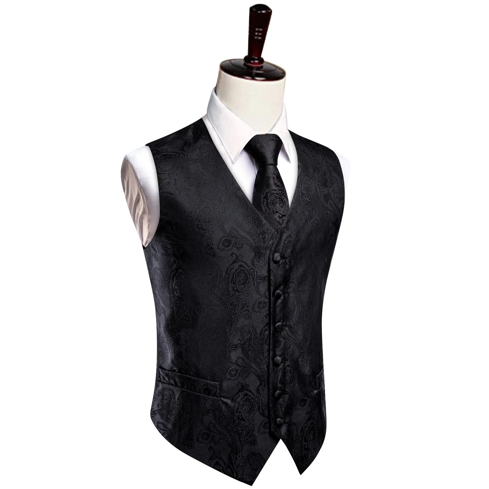 YourTies Black Wedding Waistcoat Paisley Sleeveless Mens Vest Tie Set